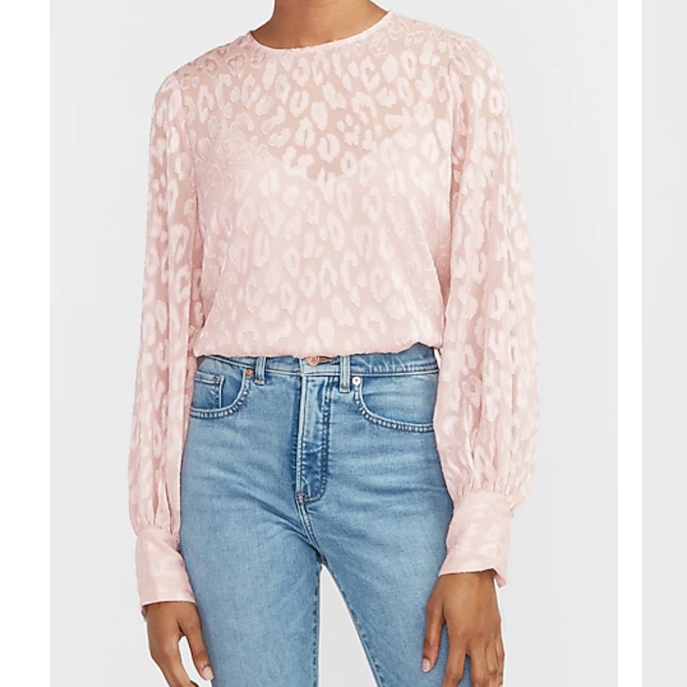 Express Leopard Jacquard Balloon‎ Sleeve Top